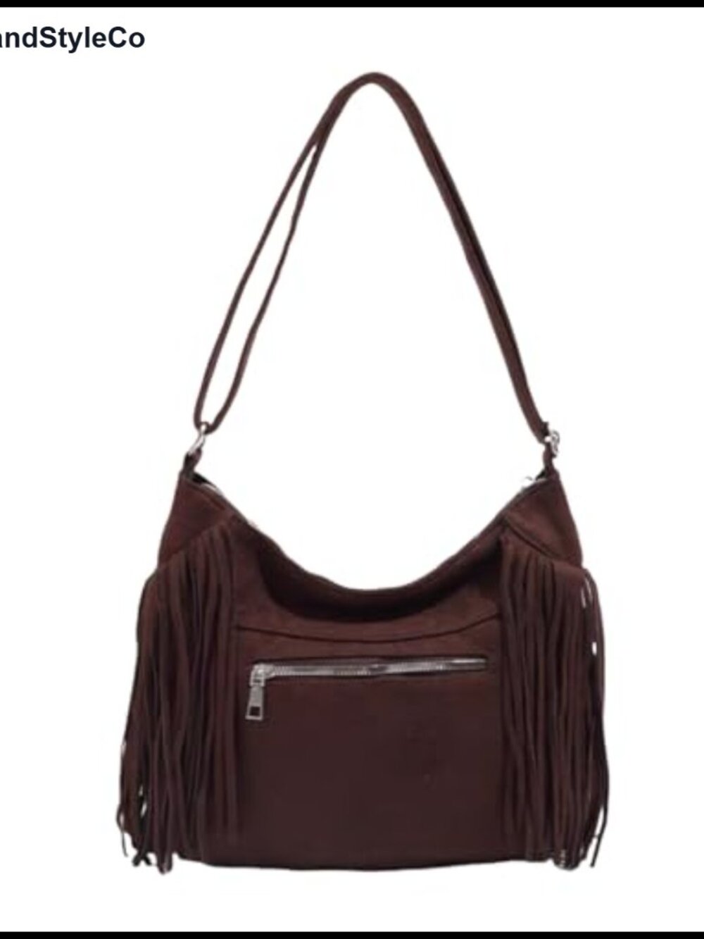 Vintage Vegan Suede Fringe Hobo Bag Tote Crossbody Shoulder Bag Western Purse - Picture 3 of 6